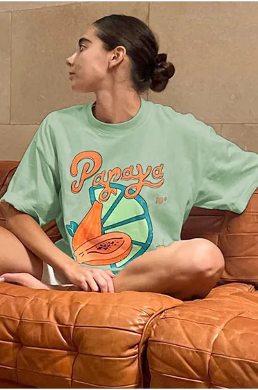 Mint Green Printed Oversize T-Shirt