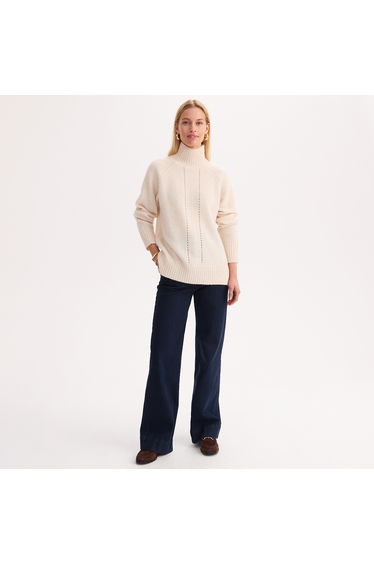 Openwork Detail Chunky Knit High Neck Jumper/Sweater