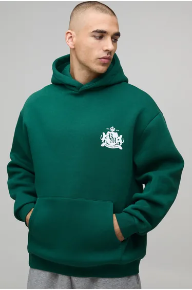 Forest Oversized Los Angeles Over The Seam Printed Hoodie - forest