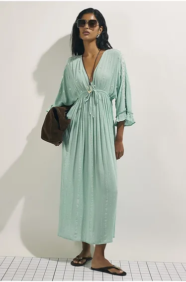Blue Mirror Embroidered Maxi Dress