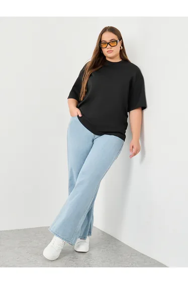 Plus Wide Leg Jeans with Drawstring