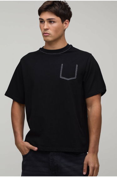 Relaxed Fit Contrast Stitch Detail T-Shirt - black