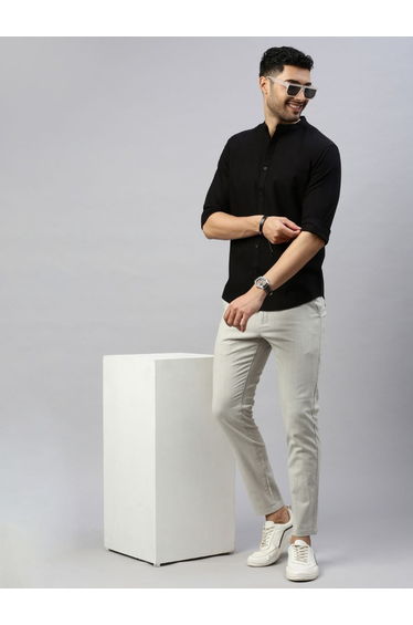 Mandarin Collar Long Sleeve Slim Fit Shirt