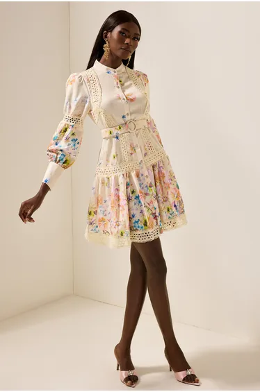 Emma Floral Lace Mini Dress With Belt