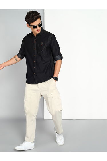 Men Black Denim Shirt