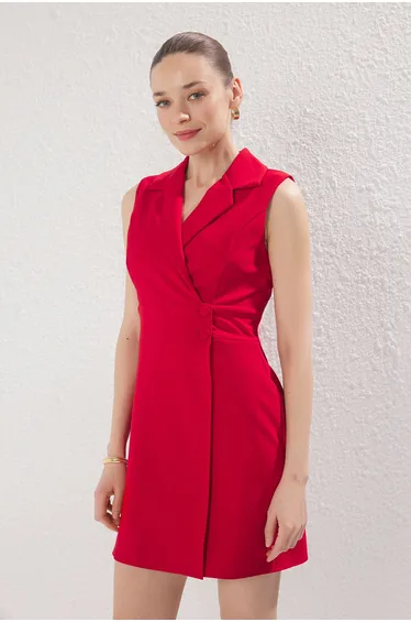 Red Plain Mini Woven Dress