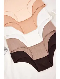 Brown-Multicolor 5-Pack Cotton High Waist Classic Knitted Panties - 1