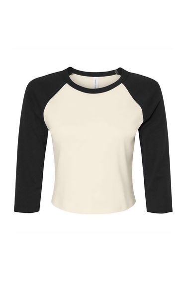 Bella + Canvas Womens/Ladies Micro-Rib Raglan 3/4 Sleeve Crop T-Shirt - Natural/Black