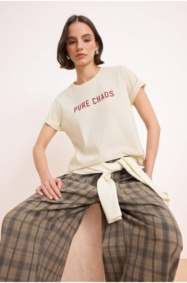 Stone Slogan Regular/Normal Fit Short Sleeve 100% Cotton Knitted T-Shirt