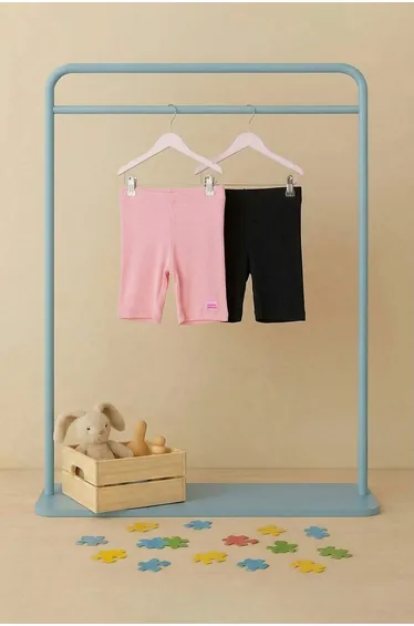 Black-Pink Plain Knitted Leggings