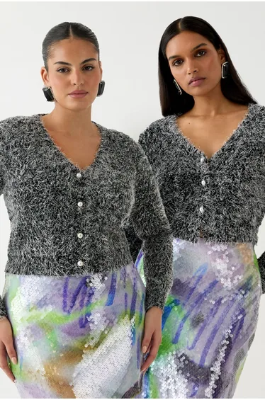 Ashish Tinsel Crop Cardigan