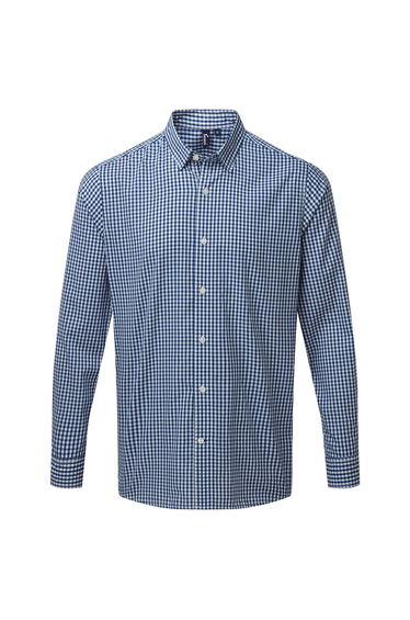 Premier Mens Maxton Checked Long-Sleeved Shirt - Navy/White