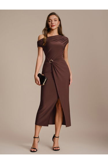 Knit Off-the-shoulder Sleeve Bodycon Wedding Guest Dress