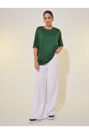 Women Green Slogan Print Short Sleeve Oversized T-Shirt