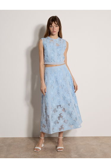 Floral Mesh Lace Midi Skirt
