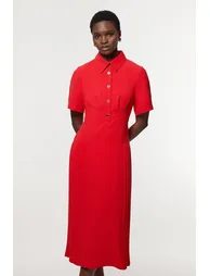 Tailored Crepe Pleated Panelled Shirt Dress