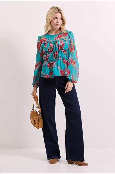 بلوزة دوروثي بيركينز شيفون متعدد الالوان بطبعة أزهار بأكمام طويلة