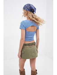 Blue Striped Fitted 2-Piece Short Crop Premium Soft Knitted T-Shirt - 4