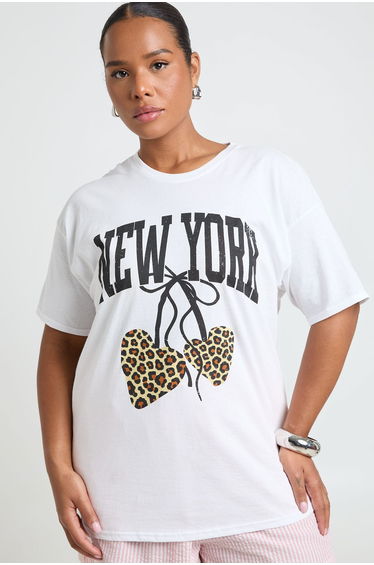 Plus New York Cherry Printed T Shirt - white