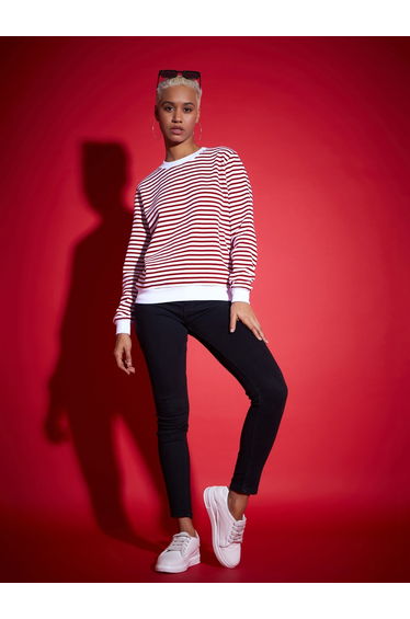 Regular Fit Striped Fleece Sweatshirt