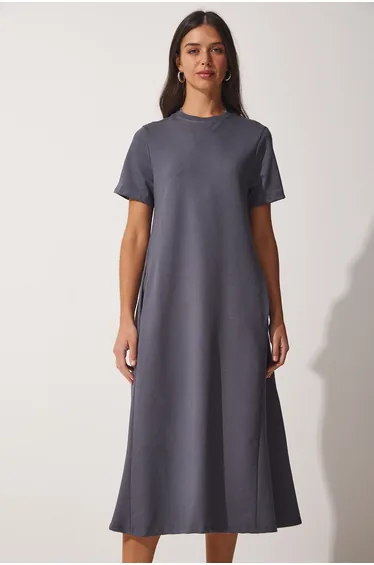 Women's Anthracite A Cut Summer Combed Cotton Dress
