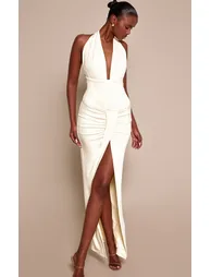 Cream Corset Plunge Drape Maxi Dress - 1