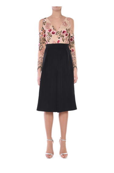 Sylvie Raspberry-Black Embroidery Wide Leg Cold-Shoulder Jumpsuit