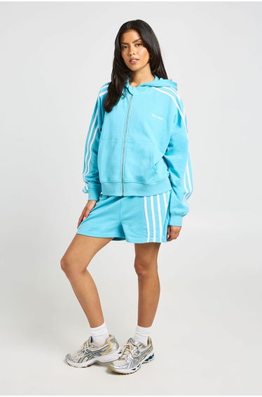 Striped Zip Through Boxy Hoodie - aqua