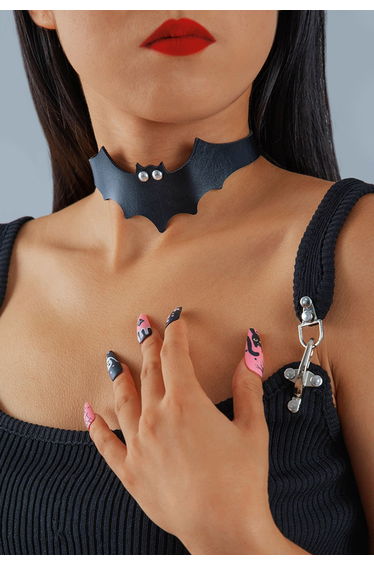 Cute Bat Faux Leather Choker in Black