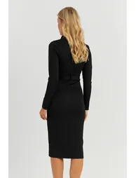 Women's Black Belted Scuba Midaxi Dress - 6