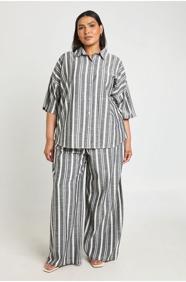 Plus Stripe Wide Leg Trouser - black