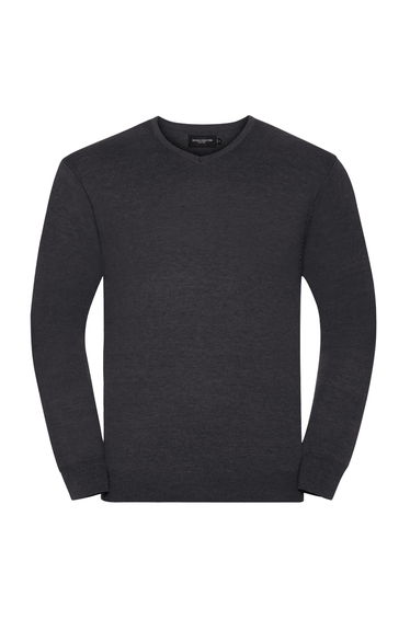 Russell Collection Mens V-Neck Knitted Pullover Sweatshirt - Charcoal Marl