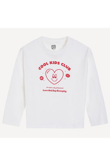 Heart/Slogan Print Long Sleeve Crew Neck T-Shirt