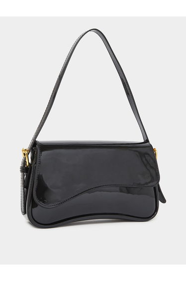 Women Glossy Black Baguette Bag