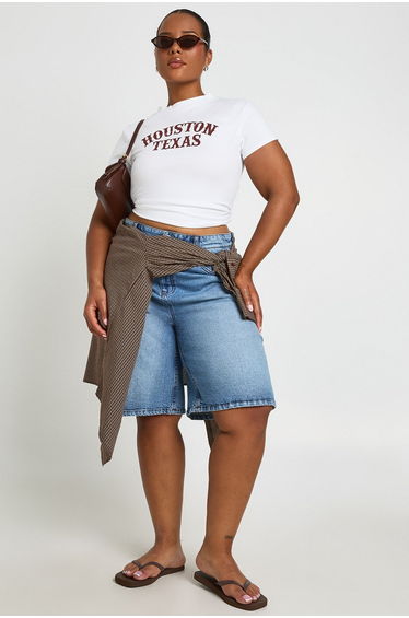 Plus Houston Texas Print Baby Tee - white