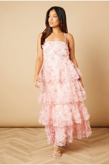 Petite Floral Textured Strappy Midaxi Dress