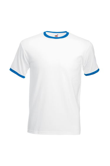 Fruit Of The Loom Mens Ringer Short Sleeve T-Shirt - White/Royal Blue