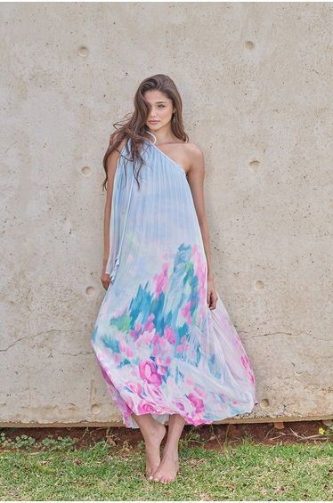 One-shoulder Pleated Dress