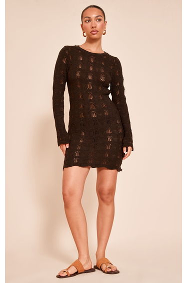 Chocolate Long Sleeve Backless Mini Dress