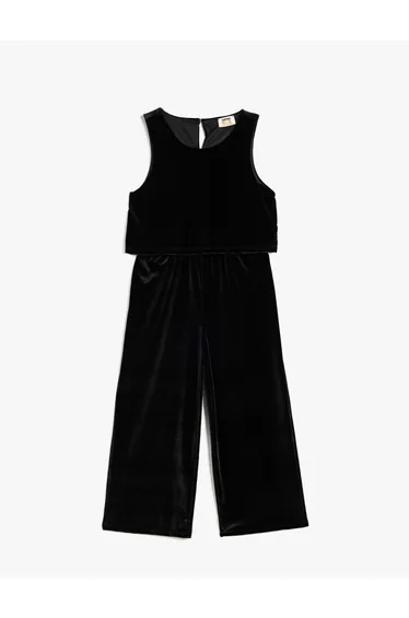 Round Neck Sleeveless Velvet Jumpsuit