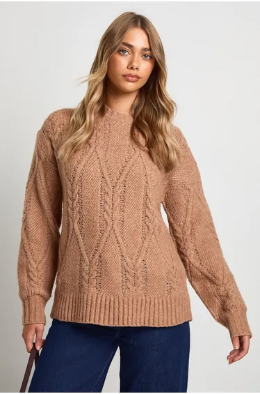 Super Soft Cable Knit Knitted Jumper - taupe