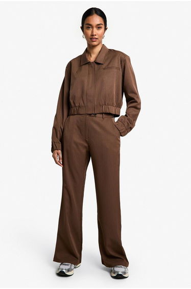 Pinstripe Slim Flare Tailored Trouser - chocolate