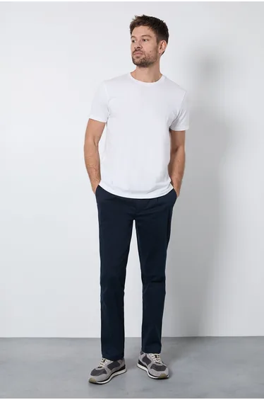 Navy Pleat Front Straight Fit Chino Trousers
