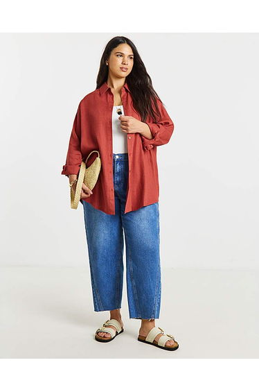 Rust Linen Boxy Shirt