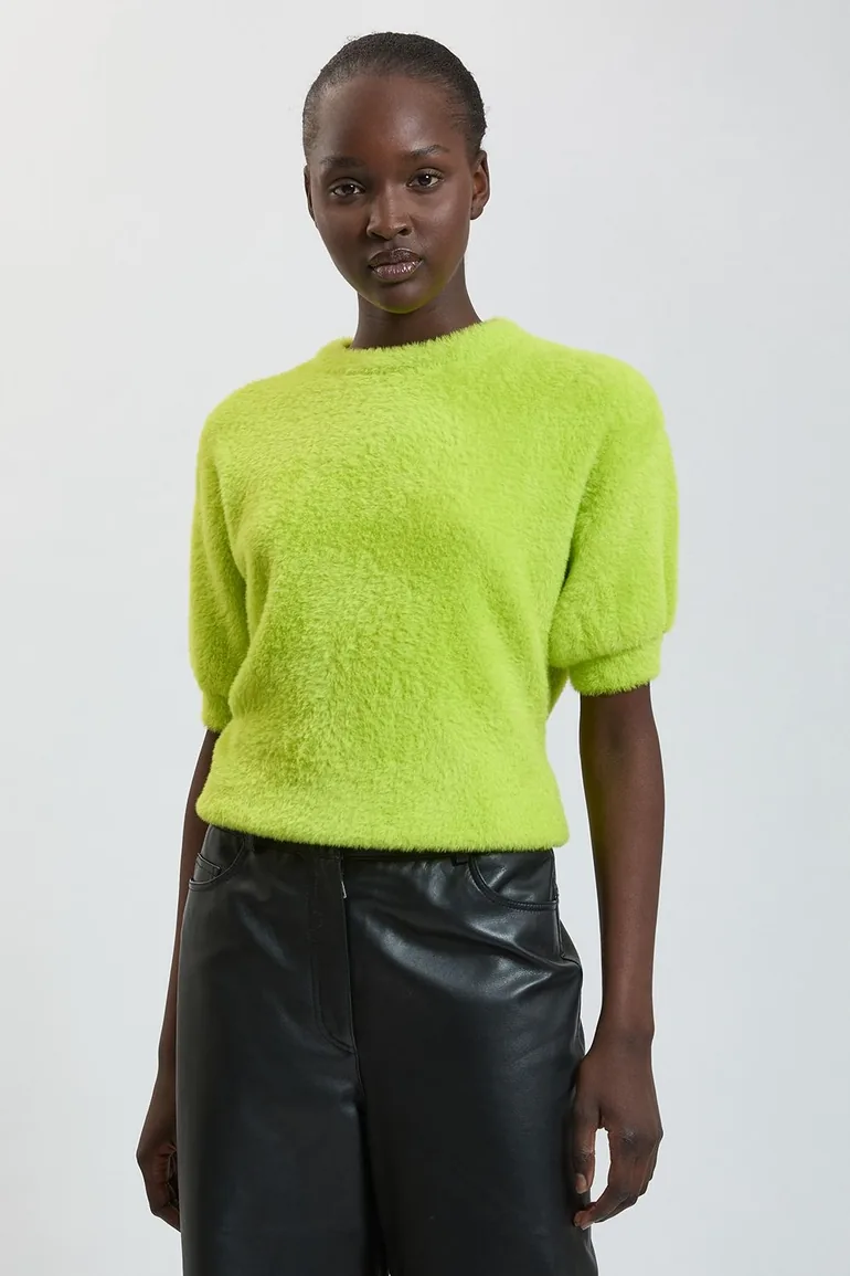 Petite Luxury Fluffy Short Sleeve Knit Jumper