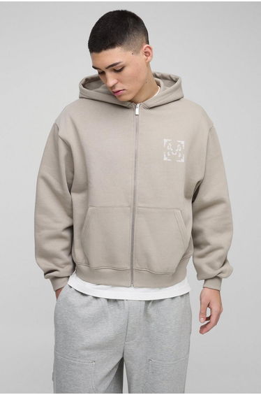 Regular Paisley Back Print Zip Through Hoodie - taupe
