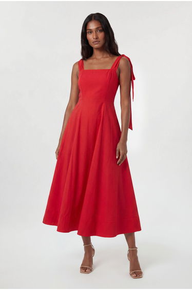 Viscose Linen Tie Strap Woven Prom Dress