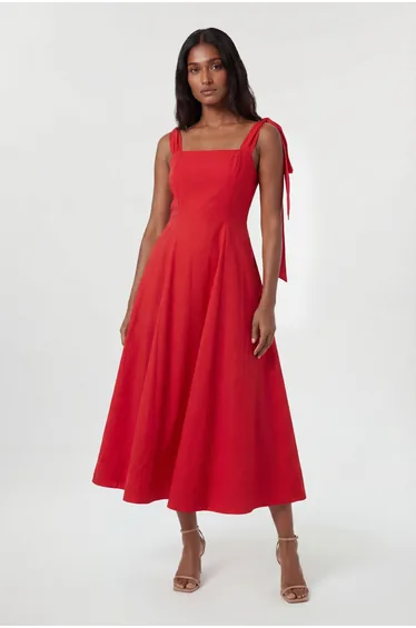 Viscose Linen Tie Strap Woven Prom Dress