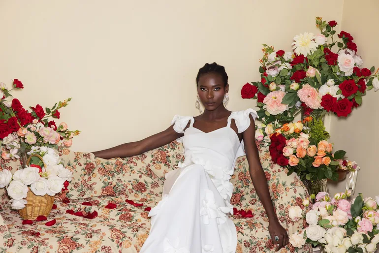 Fabienne 3D Flower Sleeveless Maxi Dress in White - 13