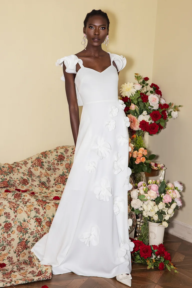 Fabienne 3D Flower Sleeveless Maxi Dress in White - 8